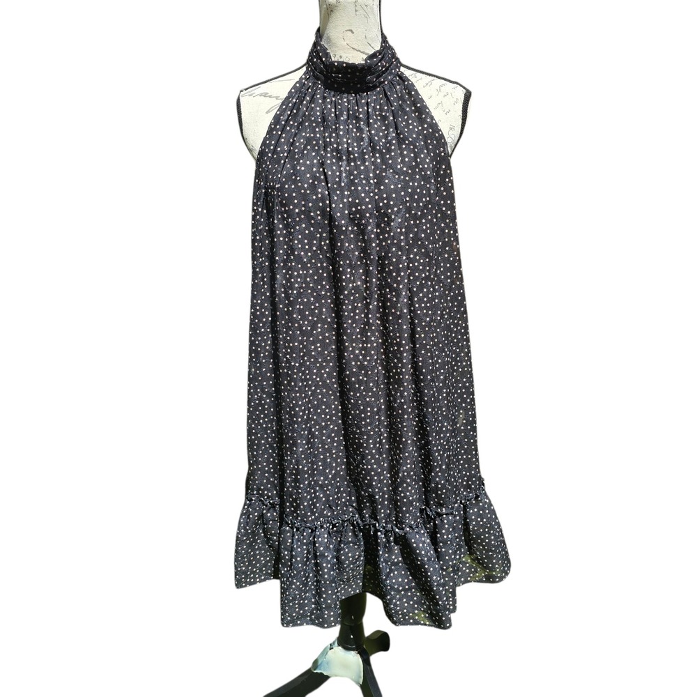 Taylor Polka Dot Halter Dress Ruffle Hem Sleeveless Party Black Size 8